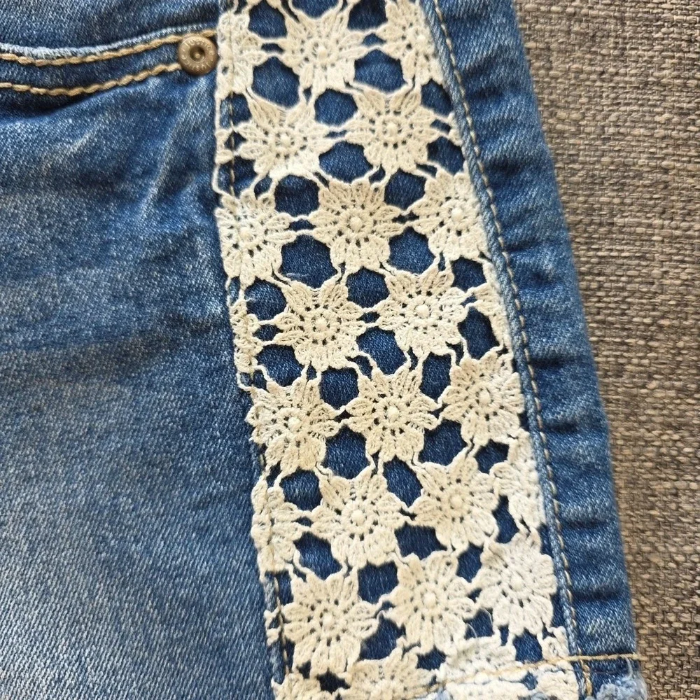 Justice Girl's Blue Jean Shorts Size 14 R White Lace Accents